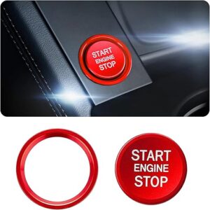 Car Push Start Button Cover - Aluminum Engine Start Stop Button Decoration with Ring, Automotive Ignition Button Cover Accessories, Compatible with...