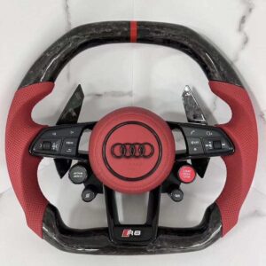 CARBON RED PERFORATED LEATHER AUDI STEERING WHEEL R8 RS TTS