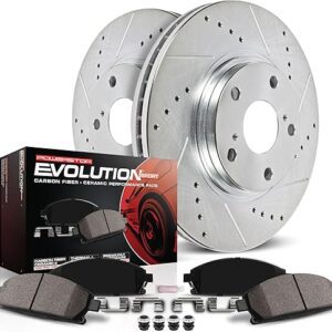 Power Stop K5752 Front Z23 Carbon Fiber Brake Pads with Drilled & Slotted Brake Rotors Kit and 1 Front Sensor Wire For Audi A4, Audi A4 Quattro,...