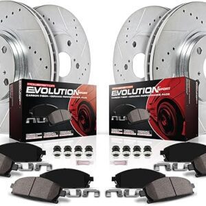 Power Stop K7253 Front and Rear Z23 Carbon Fiber Brake Pads with Drilled & Slotted Brake Rotors Kit For Audi A3 Quat, Audi Q3, Audi S3, VW Arteon,...