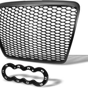 2008-2011 AUDI A6/S6 C6 RS-STYLE HONEYCOMB MESH FRONT BUMPER GRILLE | GLOSSY BLACK WITH EMBLEM BASE