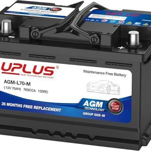 UPLUS BCI Group 48 Car Battery, AGM-L70-M Maintenance Free 12V 70Ah Premium AGM Batteries H6 L3 Automotive Battery, 760CCA, 80RC